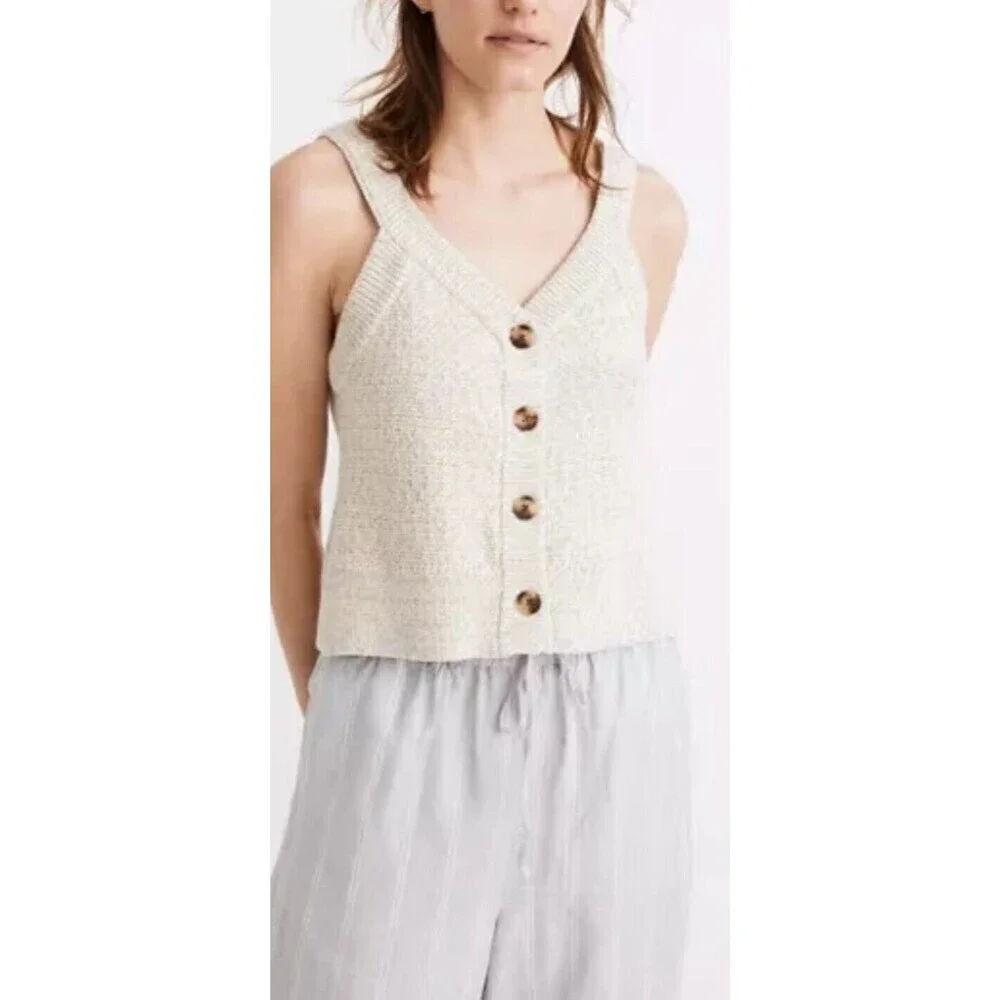 Madewell Marled Wakefield Rainbow Button-Front Sweater Tank Women‎ M Cream Multi
